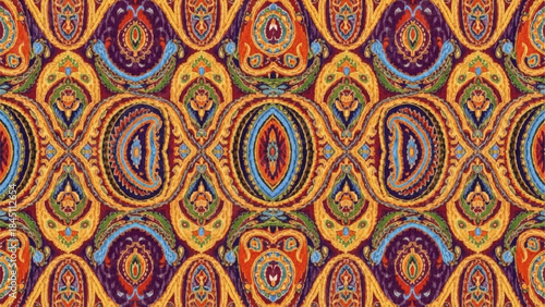 Intricate Paisley Pattern Textile Design with Vibrant Colors.