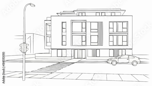 Modern Apartment Building Facade with Large Windows and Balconies.