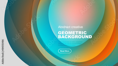 Abstract geometric background features vibrant overlapping circles. Orange, teal, yellow hues create dynamic visual effect. Text present.