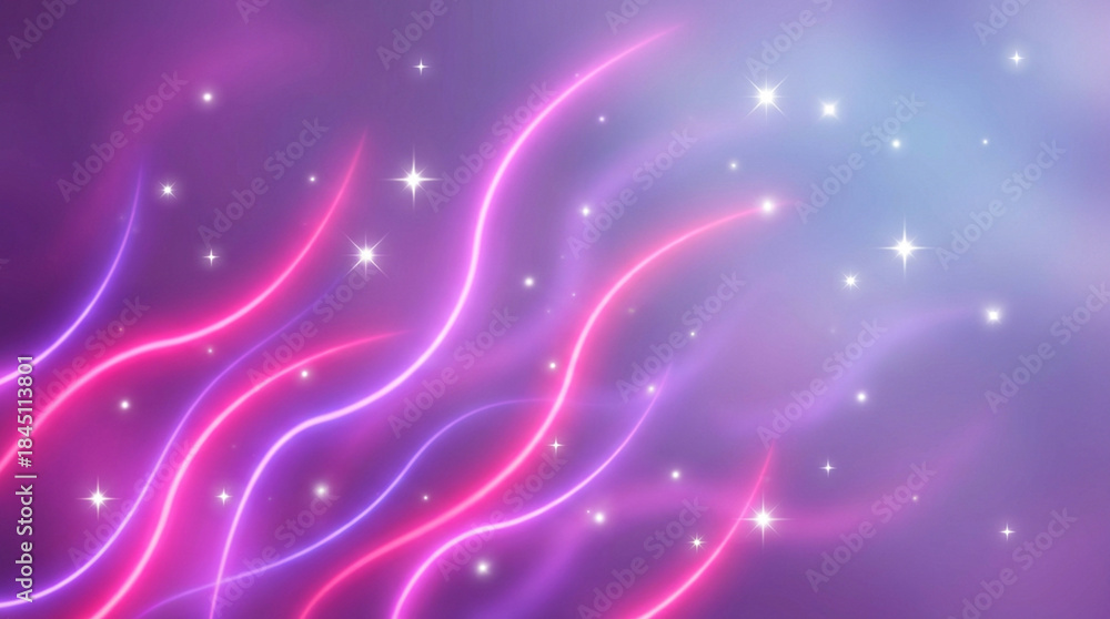 Obraz premium キラキラした装飾とピンクと紫のネオンライトのエフェクト、抽象的背景