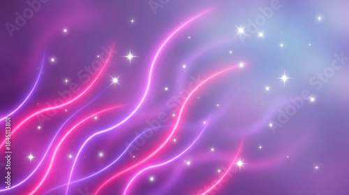 キラキラした装飾とピンクと紫のネオンライトのエフェクト、抽象的背景