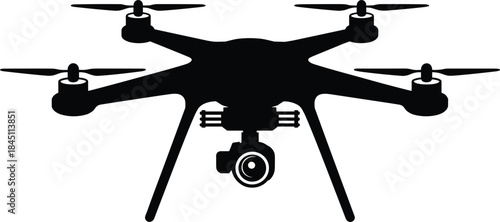 Drone Silhouette with Camera Front View quadcopter aircraft