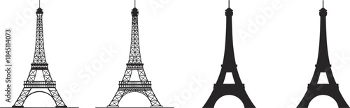 Four Eiffel Tower Silhouettes in Black and White on White Background Keywords: eiffel tower, paris, france, landmark