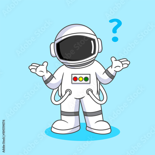 Confused Astronaut with Question Marks Gesture Vector Illustration Cartoon Design