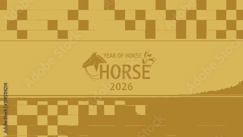 Year of the Horse 2026 graphic featuring a horse head silhouette and pixelated background representing Chinese zodiac and future planning