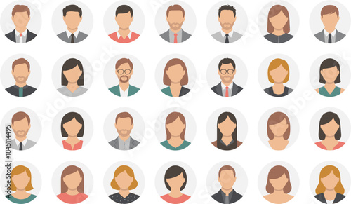 Round profile icons of diverse men and women in business attire avatar person