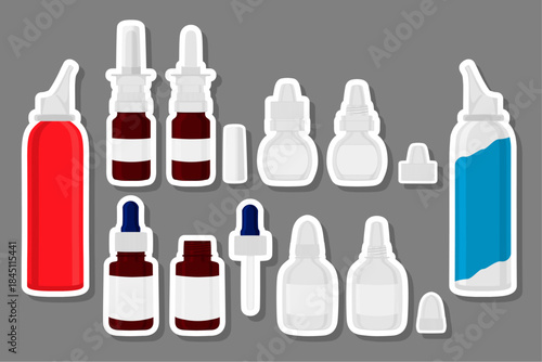 Big colored set different types of sprayers