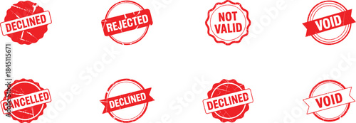 red warning stamps set with declined void and rejected status labels, vector illustration