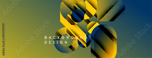 Abstract geometric shapes, vibrant colors blend. Gradient transitions create depth, modern design element. Text reads background design.
