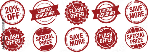 red sale and discount sticker collection for marketing and advertising materials, vector illustration