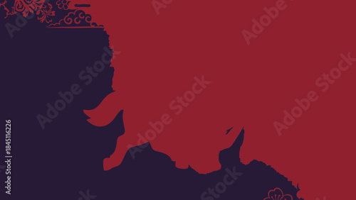 Red Mythical Creature Silhouette Rearing, Traditional Chinese Cloud Pattern Background, Graphic Illustration