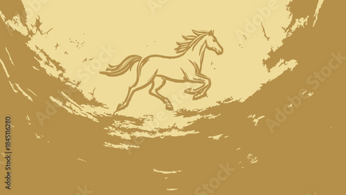 Horse Galloping Stylized Illustration on Grunge Monochromatic Background