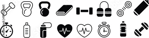 fitness exercise icons collection for sport training and wellness concepts, vector illustration