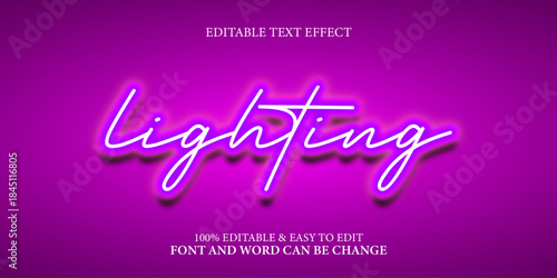 Neon Script 'Lighting' Text Effect, Editable Glowing Font Style on Bright Purple Background