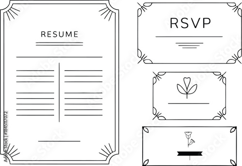 elegant resume and invitation templates with floral decor for professional and wedding use, vector illustration