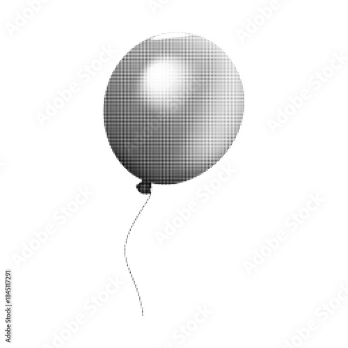 Halftone balloon icon in monochrome dot style, isolated on white background. Minimal retro illustration for party, celebration, birthday, decoration, greeting card, poster or web design.