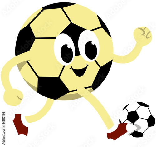 Soccer Ball Mascot Kicking Illustration. Editable Color Vector