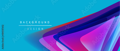 Abstract background design features vibrant layers, gradients. Blue, pink, purple hues create modern aesthetic. Text reads background design.