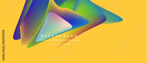 Abstract fluid shapes overlap, vibrant colors blend. Yellow backdrop enhances dynamic design, modern aesthetic.