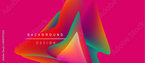Vibrant abstract shapes overlap, creating dynamic colorful background. Pink dominates, with orange, yellow, turquoise highlights. Text reads background design.