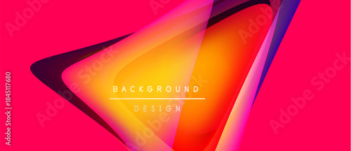 Abstract geometric design. Vibrant gradients create dynamic shapes, blending pink, orange, purple hues. Modern background element.