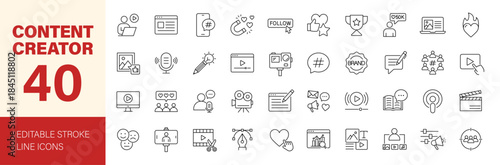 Content creator icon set. Editable line icons. Vector illustration.