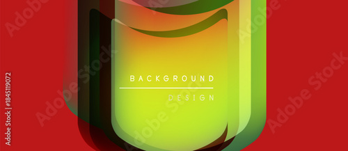 Abstract design features vibrant gradients. Red background contrasts with yellow, green central shape. Text reads background design. Modern, dynamic composition.