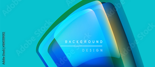 Abstract layers create dynamic visual effect. Blue, green hues dominate composition. Text reads background design. Modern, sleek presentation.