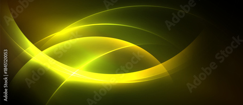 Abstract yellow curves radiate from center. Dark background emphasizes bright, flowing lines. Modern design, dynamic energy.