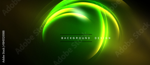 Bright green neon light curves form abstract shape. Dark background enhances glowing effect, modern design element.