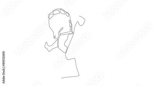 Animated man performing horse dance. Javanese concept one-line drawing
