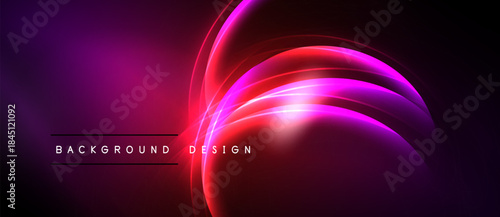 Abstract neon waves, vibrant magenta, purple hues. Dark background creates dramatic visual effect. Modern design element.