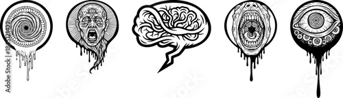 Surreal Black and White Ink Illustrations of Psychedelic Horror and Mental Distress