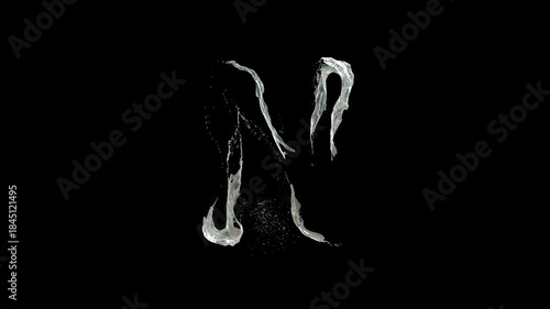 The motion graphics of fluid are isolated on a black background. 3D rendering of the movement of a fluid in the shape of the letter N.