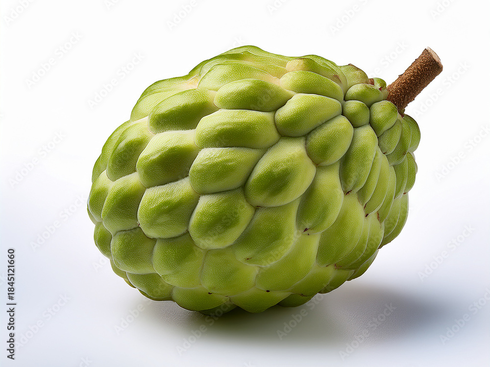 Fototapeta premium An innovative approach to tropical fruit photography featuring a glossy cherimoya that encourages children to appreciate the natural wonders of sustainable farming practices.