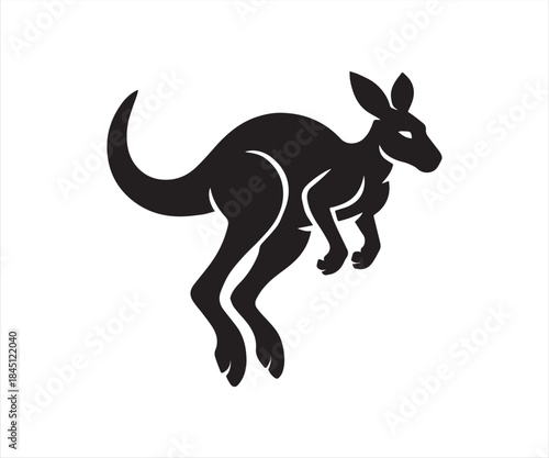 Jumping Kangaroo Silhouette Illustration in Black and White Vector Style