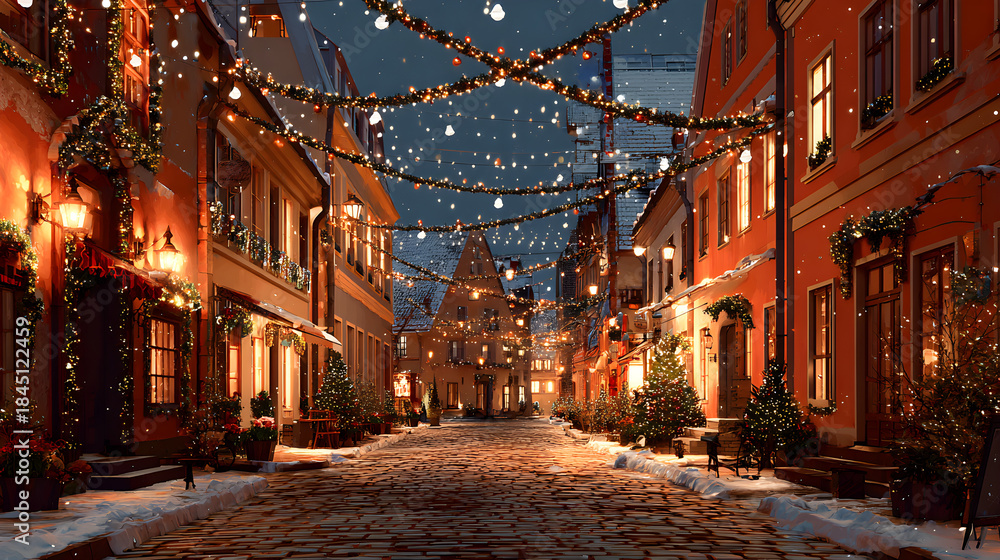Obraz premium Festive European Christmas Street