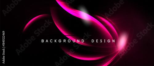 Abstract pink light streaks over black background. Modern design elements create dynamic visual effect. Simple text labels bottom center.
