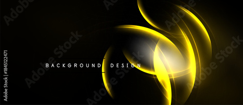 Abstract golden lines swirl over black background. Modern design element, dynamic curves create luminous effect. Simple, elegant composition.