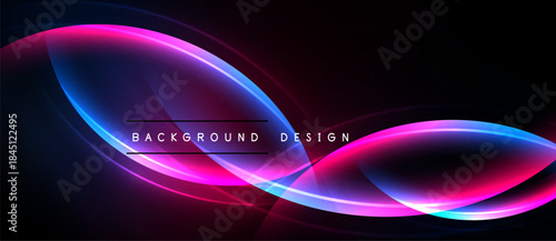 Abstract neon waves, vibrant pinks, blues over dark background. Modern design element, dynamic lighting effect.