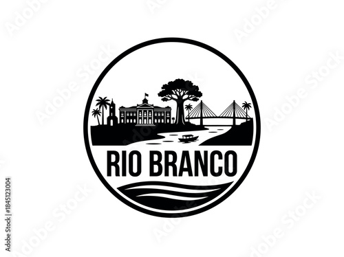 Rio Branco city of Brazil skyline emblem with landmarks