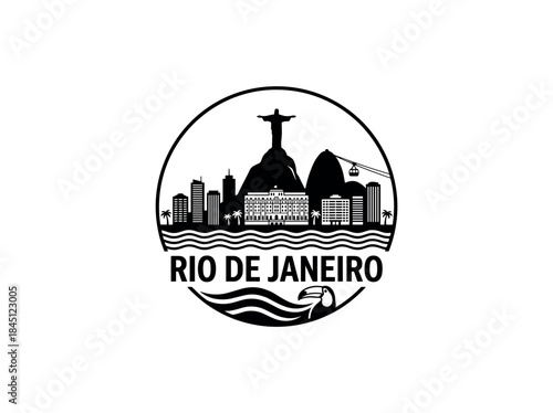 Rio de Janeiro city of Brazil skyline emblem with landmarks