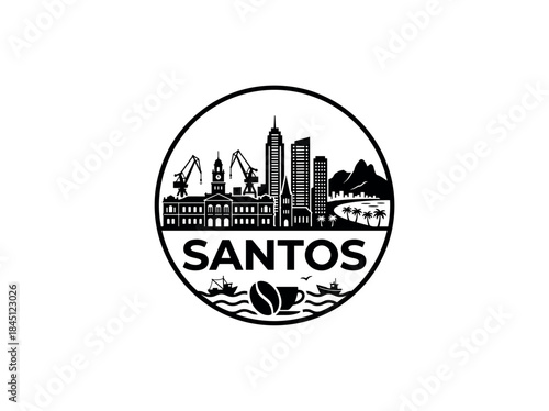 Santos city of Brazil skyline emblem with landmarks