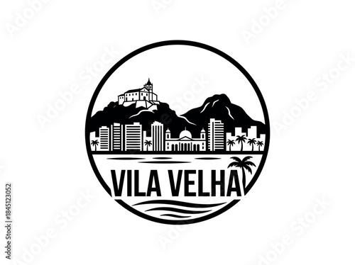Vila Velha city of Brazil skyline emblem with landmarks