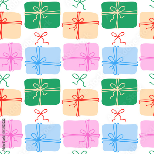 Seamless pattern with playful gift boxes designed as a repeating background for festive projects