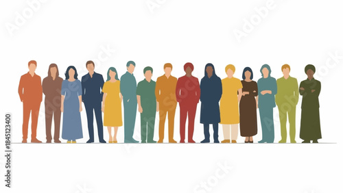 Diverse group of people standing together in a line.