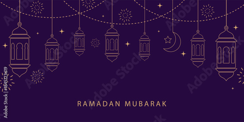 Ramadan Kareem banner, poster, greeting card, cover design set with mosque, Collection of Islamic windows, mosque doors, frames and arches. Arabic oriental style vector elements, Modern Islamic.