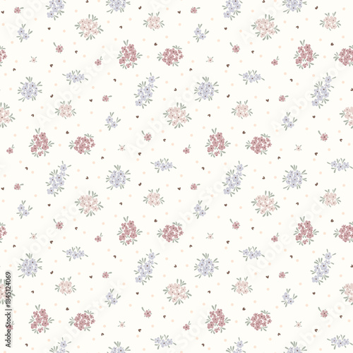 Seamless floral pattern. Floral background with small flowers on a light background. Tile print, ditsy style. Antique flower seamless pattern for  fashion, texture, fabric, wallpaper, fashion prints. 