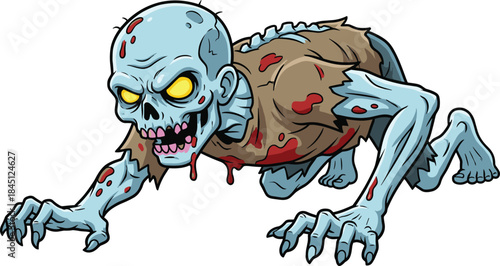 Scary, zombie, crawling, monster, cartoon, illustration, horror, undead, creature, Halloween, spooky, aggressive, character, fantasy, terror, creepy, design, graphic, action, concept