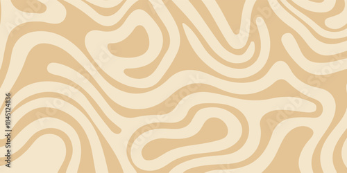 Abstract beige marble acrylic swirl seamless pattern. Coffee latte, caramel, ice cream texture. 1970s trippy psychedelic waves print background. modern design